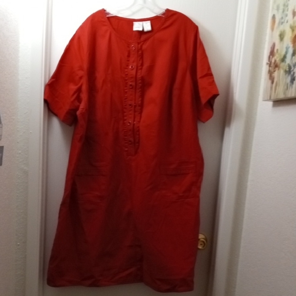 Red Button-Front Dress